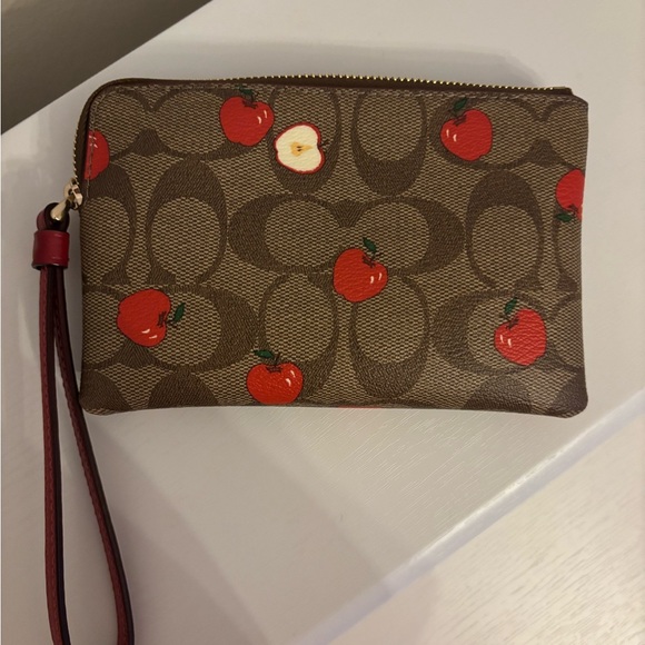 Coach Brown Wristlet with Red Apple Print (RARE) - Picture 2 of 4